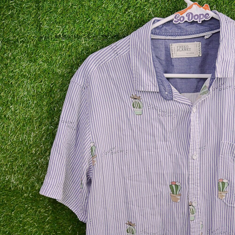 Free Planet Cactus OUCH Striped Button Down Shirt - Men's Size XL